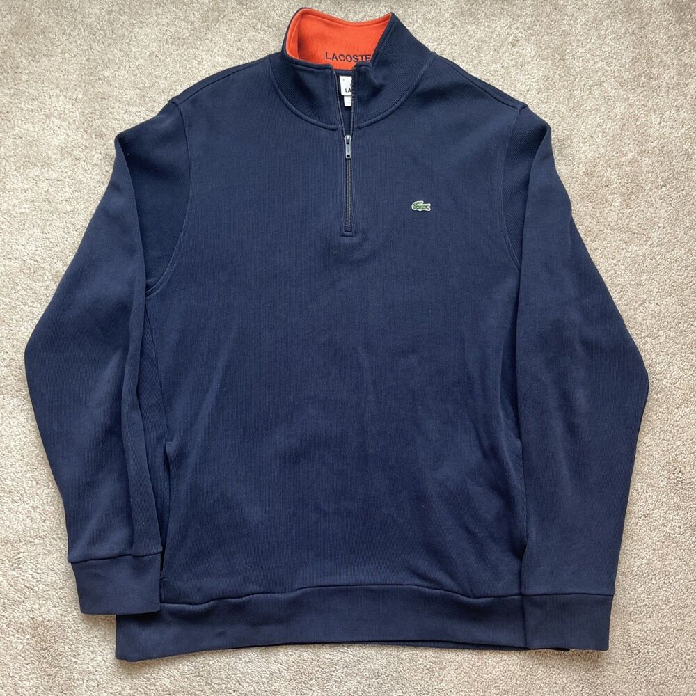 Lacoste 1/4 Zip Sweater Mens FR 8 XL Navy Pockets Pullover Stretch Preppy Casual